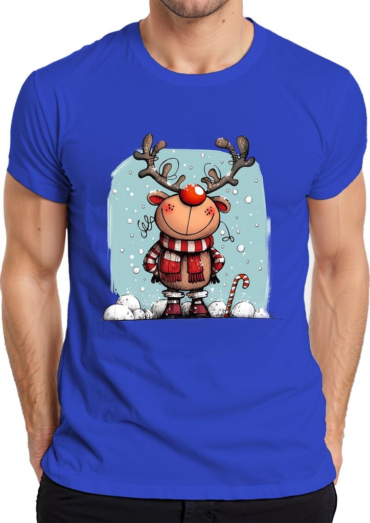 Rudolf Rentier Rotnase Weihnachten Lustig Schal Zuckerstange Herren T-Shirt, Blau, XL