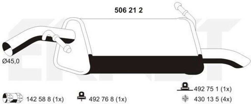 ERNST 506212 Endschalldämpfer passend für PEUGEOT 207 (WA, Produktbild 