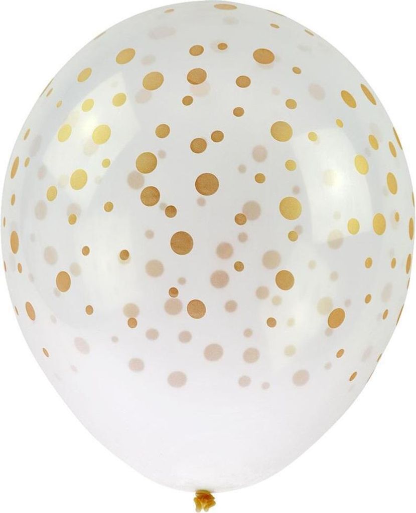Balony transparentne z nadrukiem konfetti złote 30 cm 5 sztuk