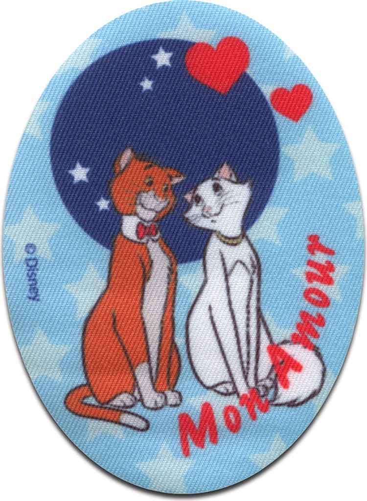 Disney Aristocats Mon Amour Katze Tier - Aufnäher, Bügelbild, Aufbügler, Applikationen, Patches, Flicken, Zum Aufbügeln, Größe: 11 x 8 cm