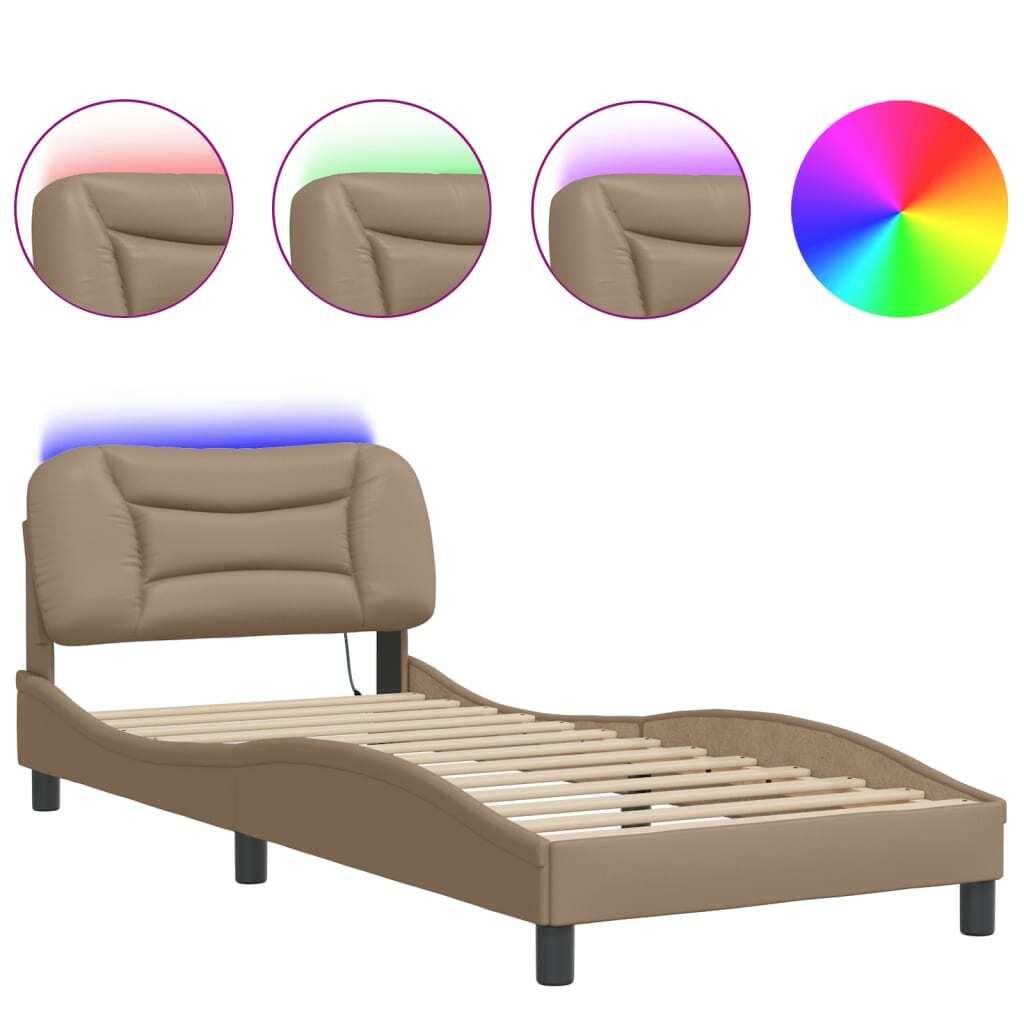 vidaXL Bettgestell mit LED ohne Matratze "Hvar" Cappuccino-Braun 90x190 cm