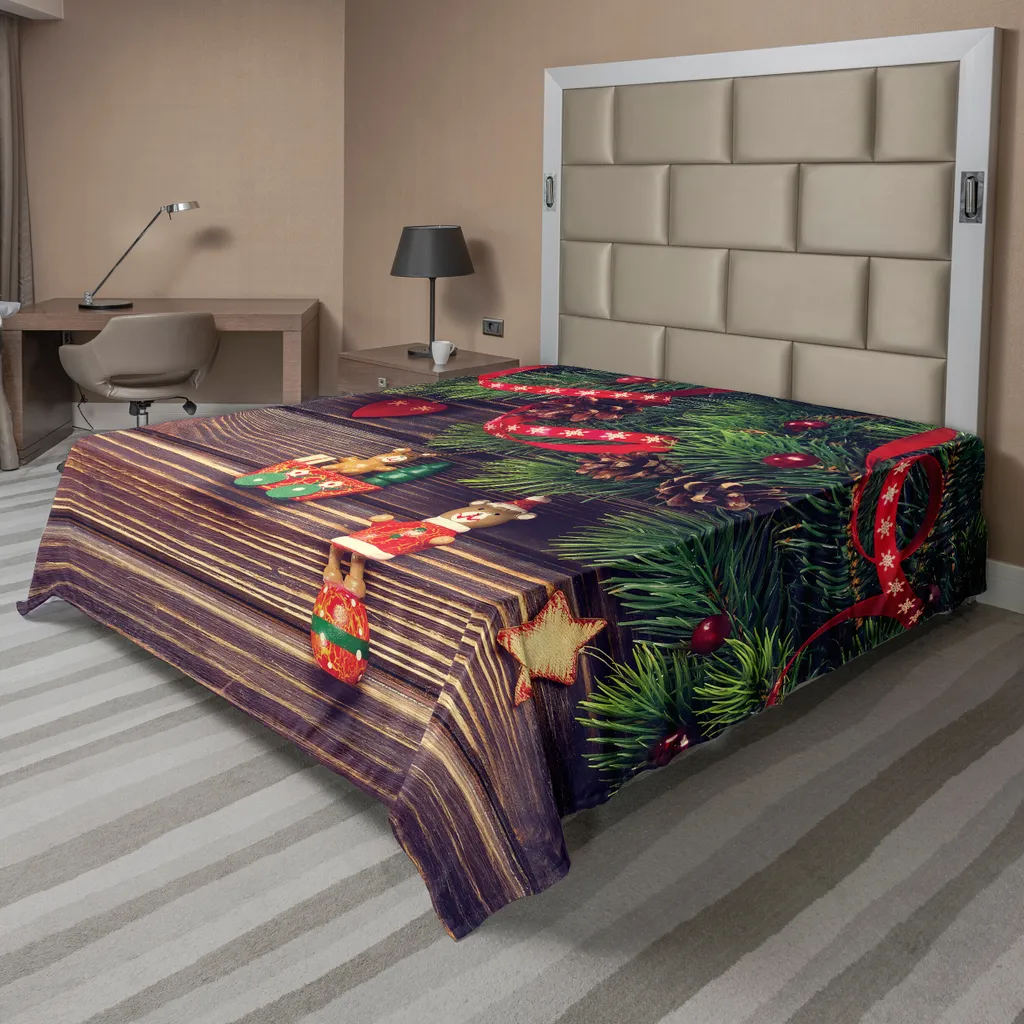 ABAKUHAUS Lenzuolo Natalizio Rustico 266x260 - Effetto Legno per Letto