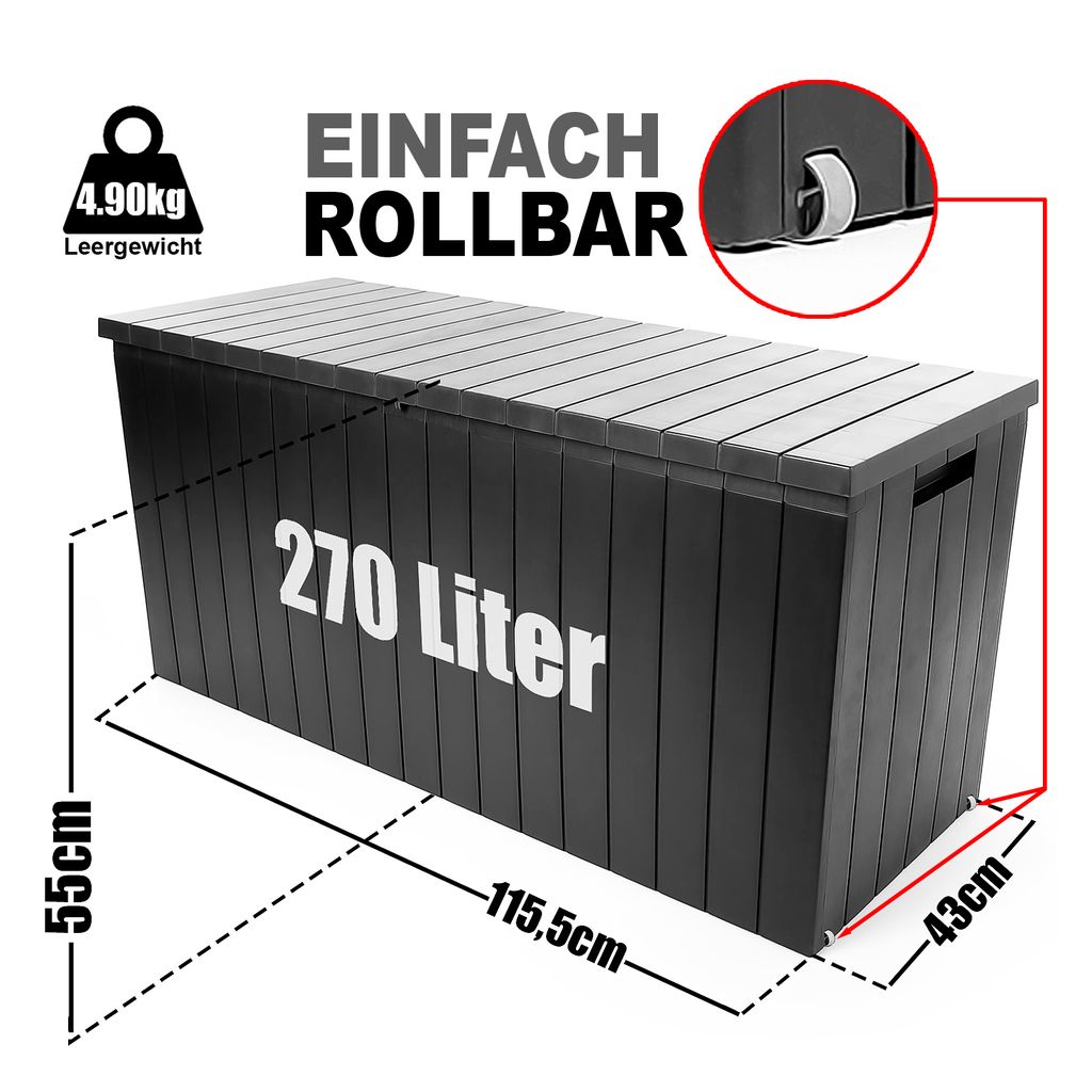 BigDean Gartenbox 270 L mit Rollen aus wetterfestem Produktbild 6