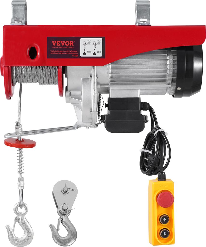 VEVOR Elektrischer Flaschenzug, 2640 lbs 230 V elektrische Seilwinde mit 14 Fuß kabelgebundener Fernbedienung, 40 Fuß Hubhöhe mit Einzelkabel, E...