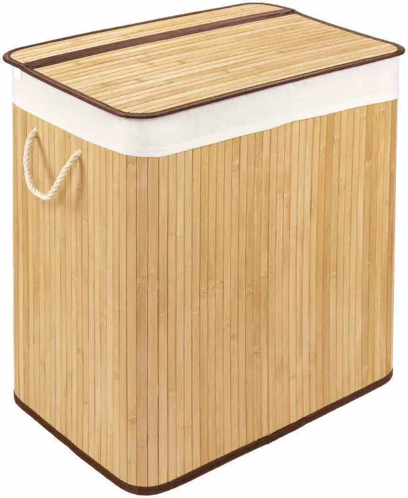 Panier à Linge Double Compartiment en Bambou 104L Grande Capacité