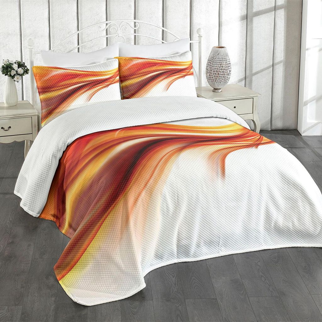 ABAKUHAUS Abstrakt Tagesdecke Set, Moderne Abstrakte Linien Farbverlauf in Warme Tönen Illustration, 220 x 220 cm, Orange Rot