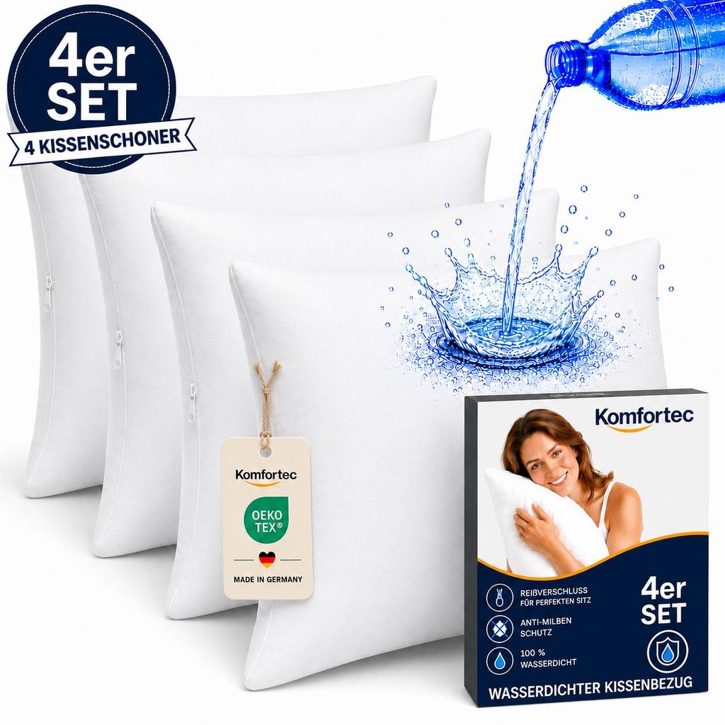 Komfortec Wasserdichter Kissenbezug 4er Set 80x80 cm mit Produktbild  KI-generiertes Bild
