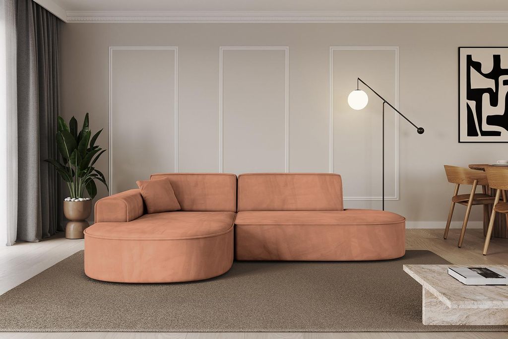 ALTDECOR Ecksofa in L-Form MARI-L1 - 243x171x79,5 cm Apricot - Corner Sofa Bett Eckcouch Couch Wohnlandschaft Cauchsofa