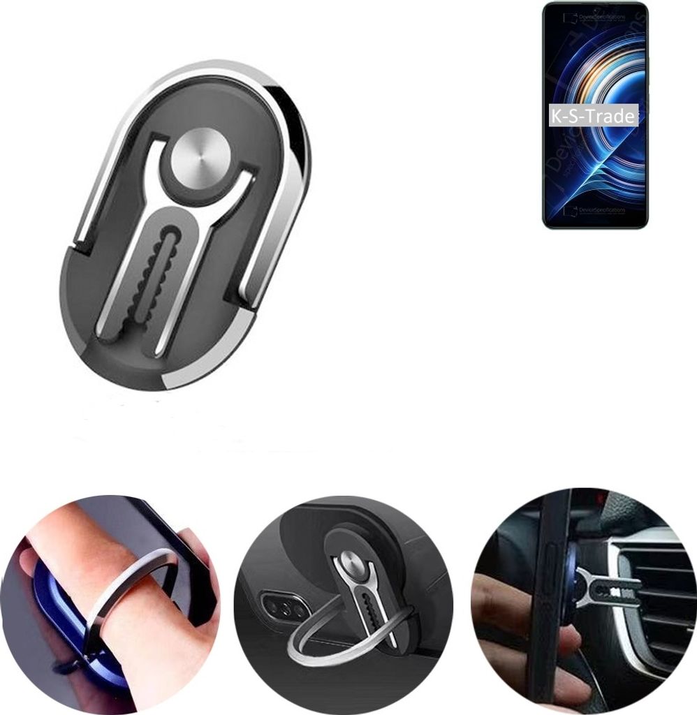 K-S-Trade 3in1 Smartphone-Ring Handy-Ring kompatibel mit Xiaomi Redmi K50 Pro Fingerhalterung Handyring Tischständer Lüftungsgitter-Halterung Tisch