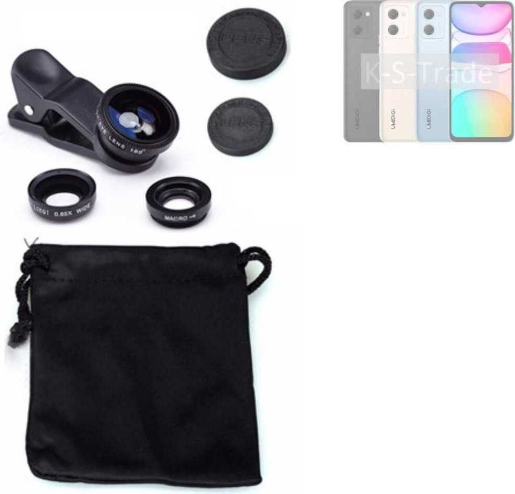 K-S-Trade Smartphone Kamera Linsen Set Kompatibel mit UMIDIGI C2 3in1 Clip-On Kamera Adapter Macro Weitwinkel FishEye Fischauge Objektiv Linse