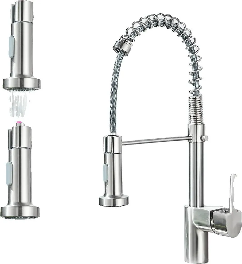 Rubinetto Cucina Estraibile Professionale Nichel Spazzolato Monocomando