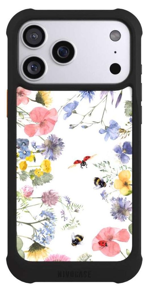 NIVOCASE Hülle für Apple iPhone 17 Pro Max Stoßfeste Handyhülle NIVOmax Case Schwarz Biene Blumen Muster