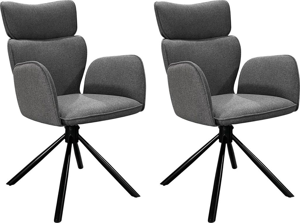 byLIVING Esszimmerstuhl 2er Set SEATTLE / Webstoff anthrazit / Gestell Metall schwarz matt / Sitzschale 360° drehbar / Esszimmerstuhl / B 65, H 93...