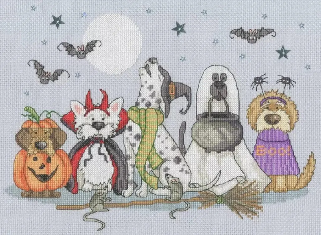 Kit Point de Croix Compté Chiens qui Hurlent 30x22cm Design Moderne