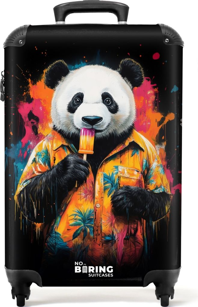 NoBoringSuitcases.com Koffer Handgepäck Trolley Rollkoffer Kleine Reisekoffer mit 4 Rollen - Sommerpanda mit Eiscreme - Cabin Size < 55x40x23 cm...