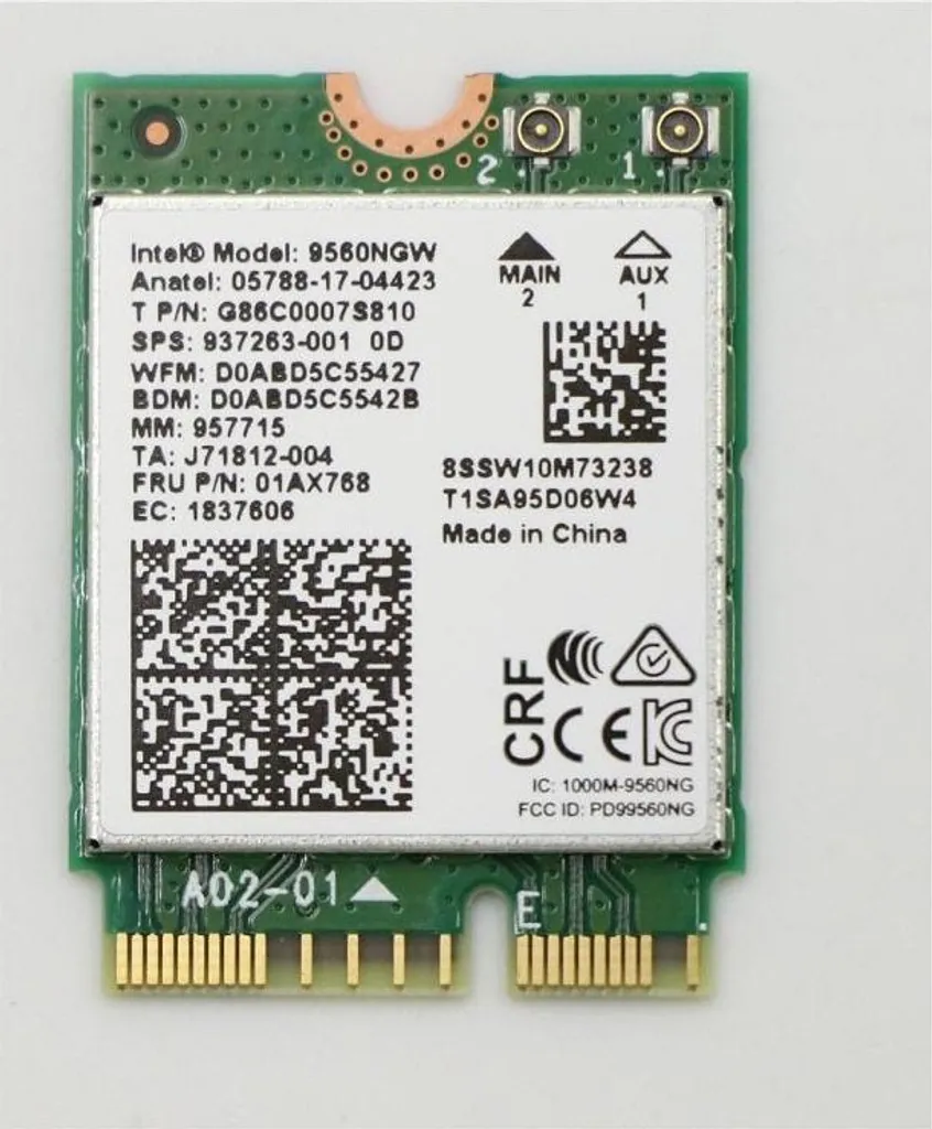 Carte WLAN Lenovo 01AX768 Intel 9560 NV M2 avec Bluetooth 5.0 Intégré