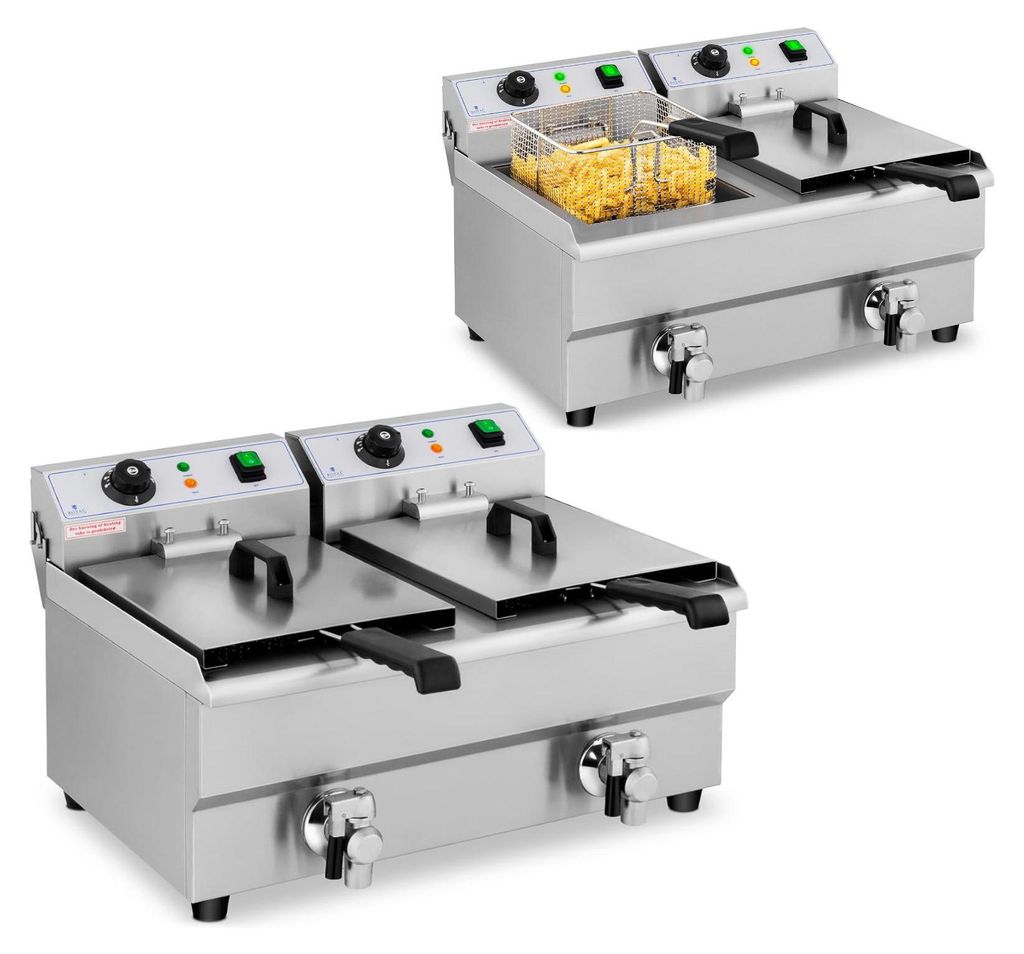 Doppelte Elektrofritteuse mit Hahn 230 V 2 x 3000W 2 x 10 L Produktbild 