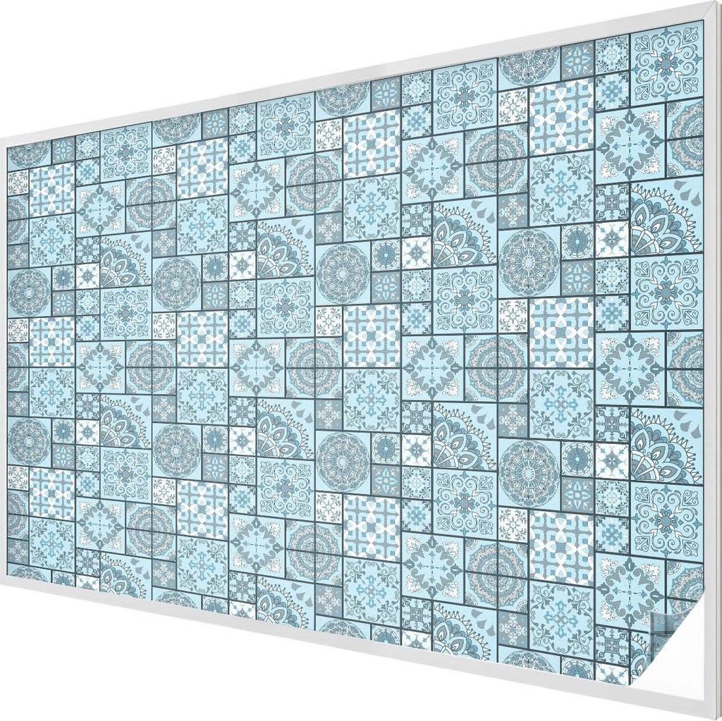 Buntglas Fensterfolie – 146x200 cm – Stained-Glass Design – blickdichte dekorative Sichtschutzfolie – selbstklebend, UV-Schutz – Blaue Fl...