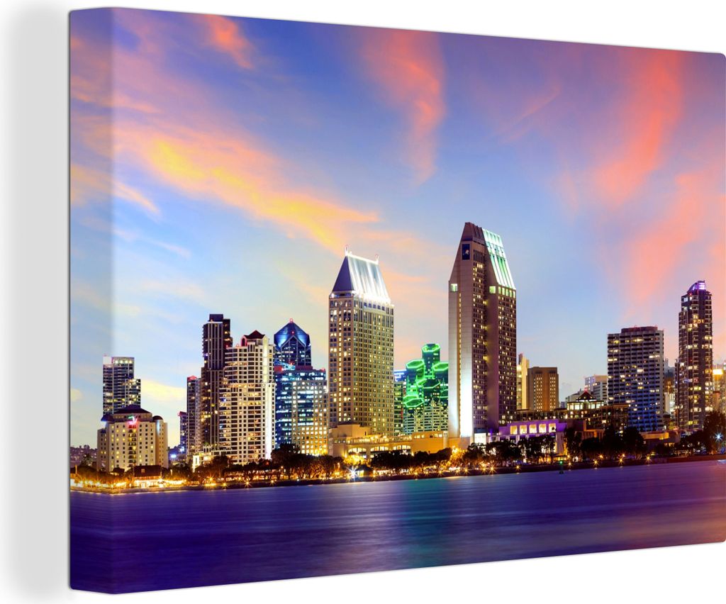 OneMillionCanvasses - Leinwandbilder - 150x100 cm, Skyline - Vereinigte Staaten - Wasser, Wandbilder Kunstdruck Wanddekoration - Foto auf Leinwan...