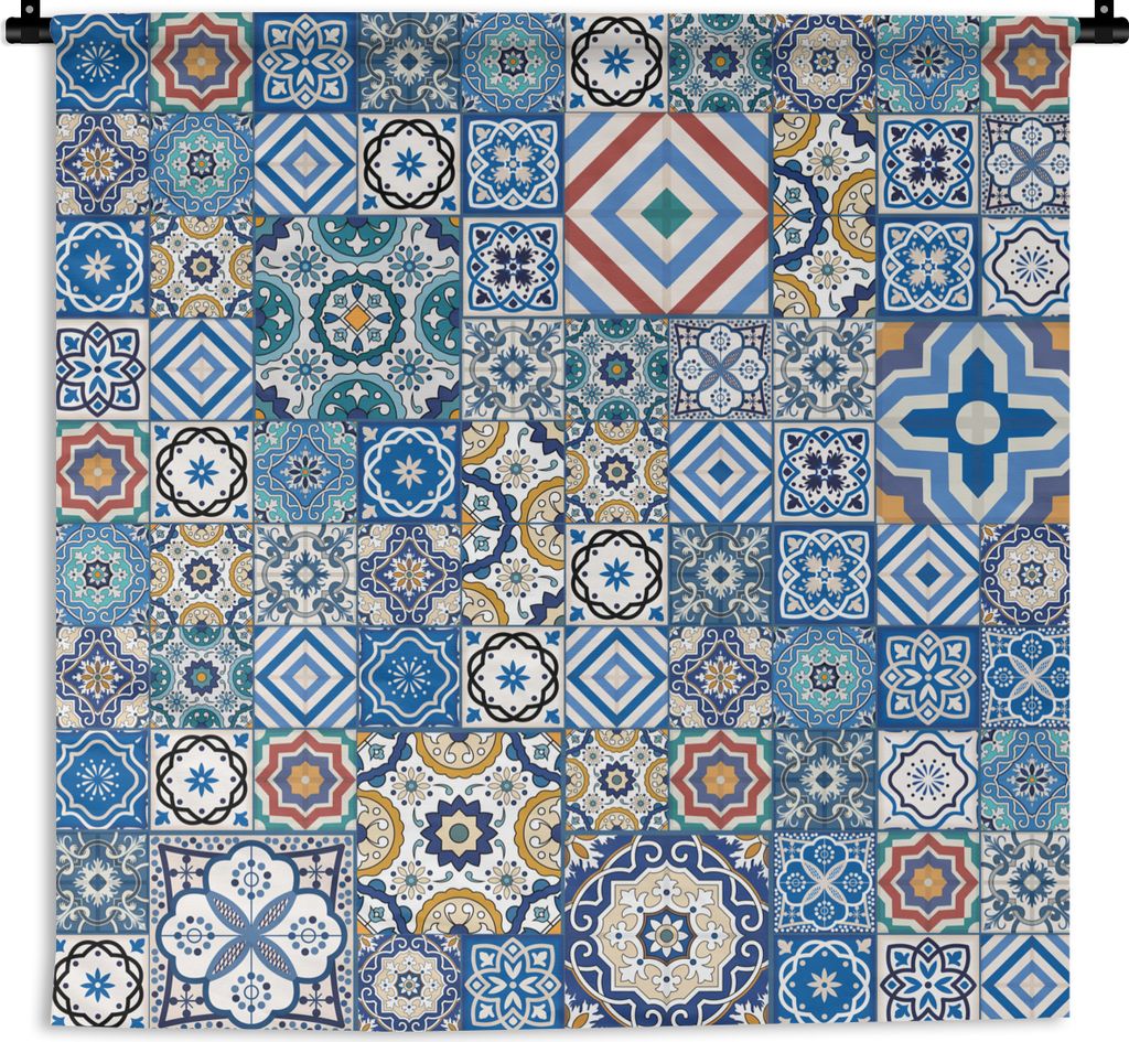 MuchoWow Wandteppich Wandbehang Muster - Blau - Formen 90x90 cm Tapisserie Dekoration Wandtuch - Wandaufhänger