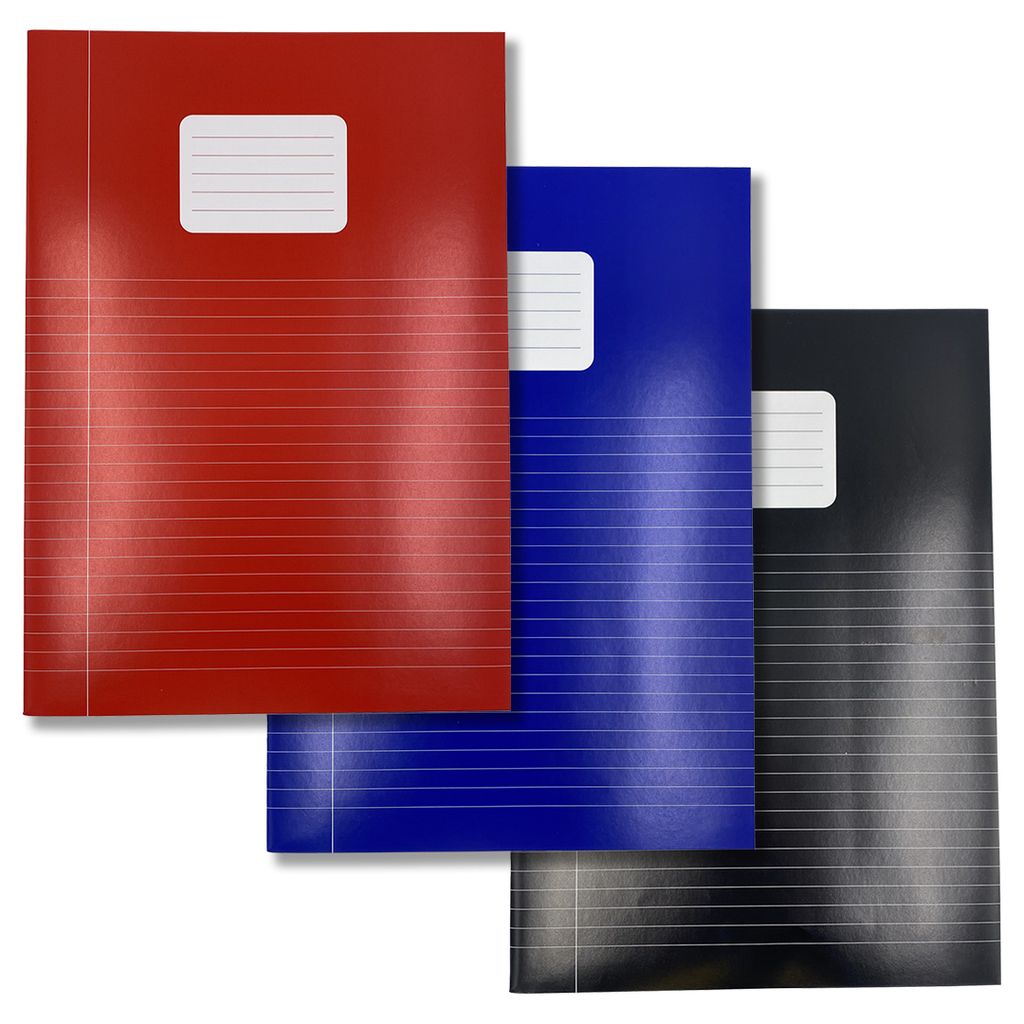 DULA Schulheft - 5er Pack - A4 Format Line - Rot/Blau/Schwarz - liniertes Schulheft