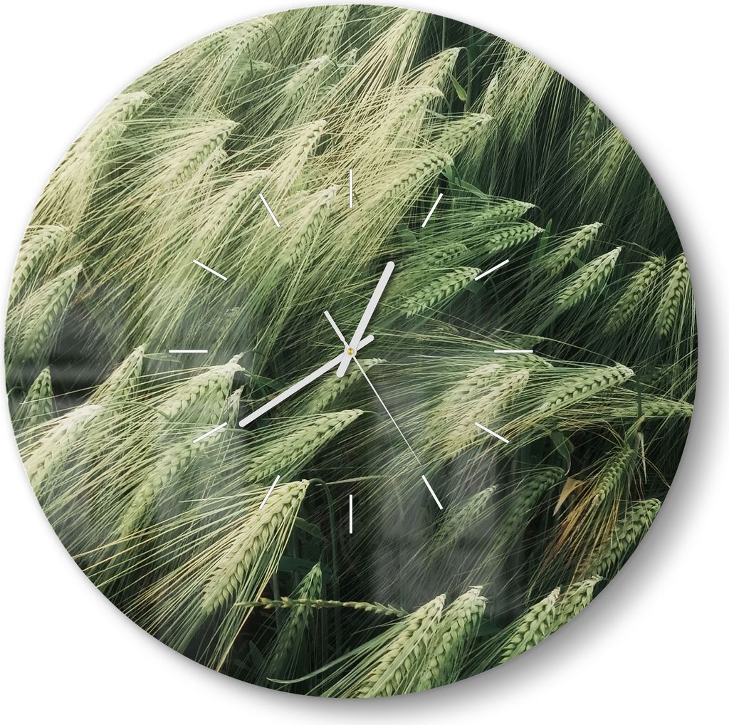 DEQORI Glasuhr Ø50 cm Modern 'Getreidefeldidylle' Wanduhr Glas Uhr Design leise Küchenuhr