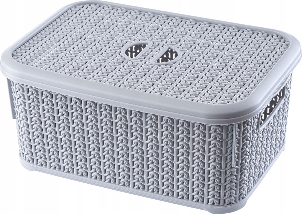 Rechteckiger Korb mit Deckel 29x20x12cm hellgrau