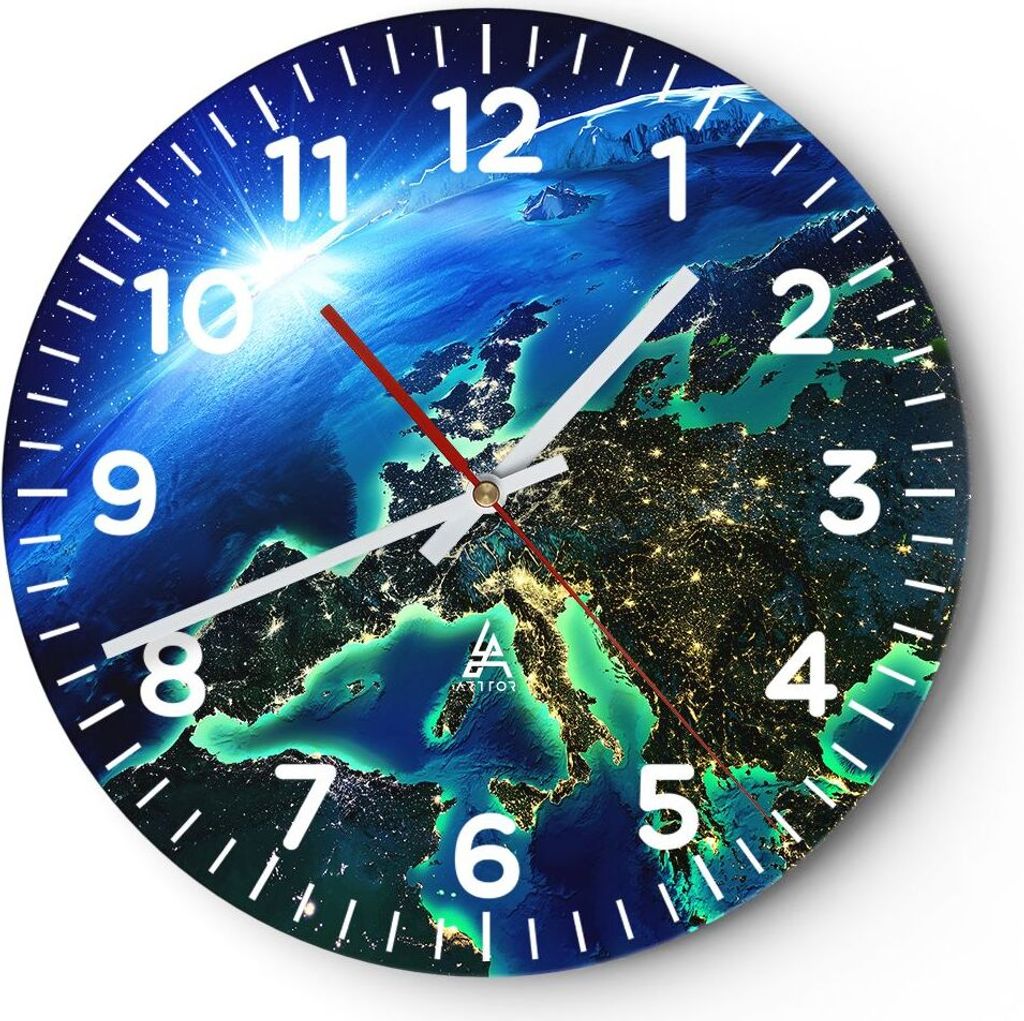 Wanduhr - Rund - Glasuhr - Nacht raum welt ansicht - 40x40cm - Schleichendes Uhrwerk - Lautlos - zum Aufhängen bereit - Dekoration Modern - Wandde...