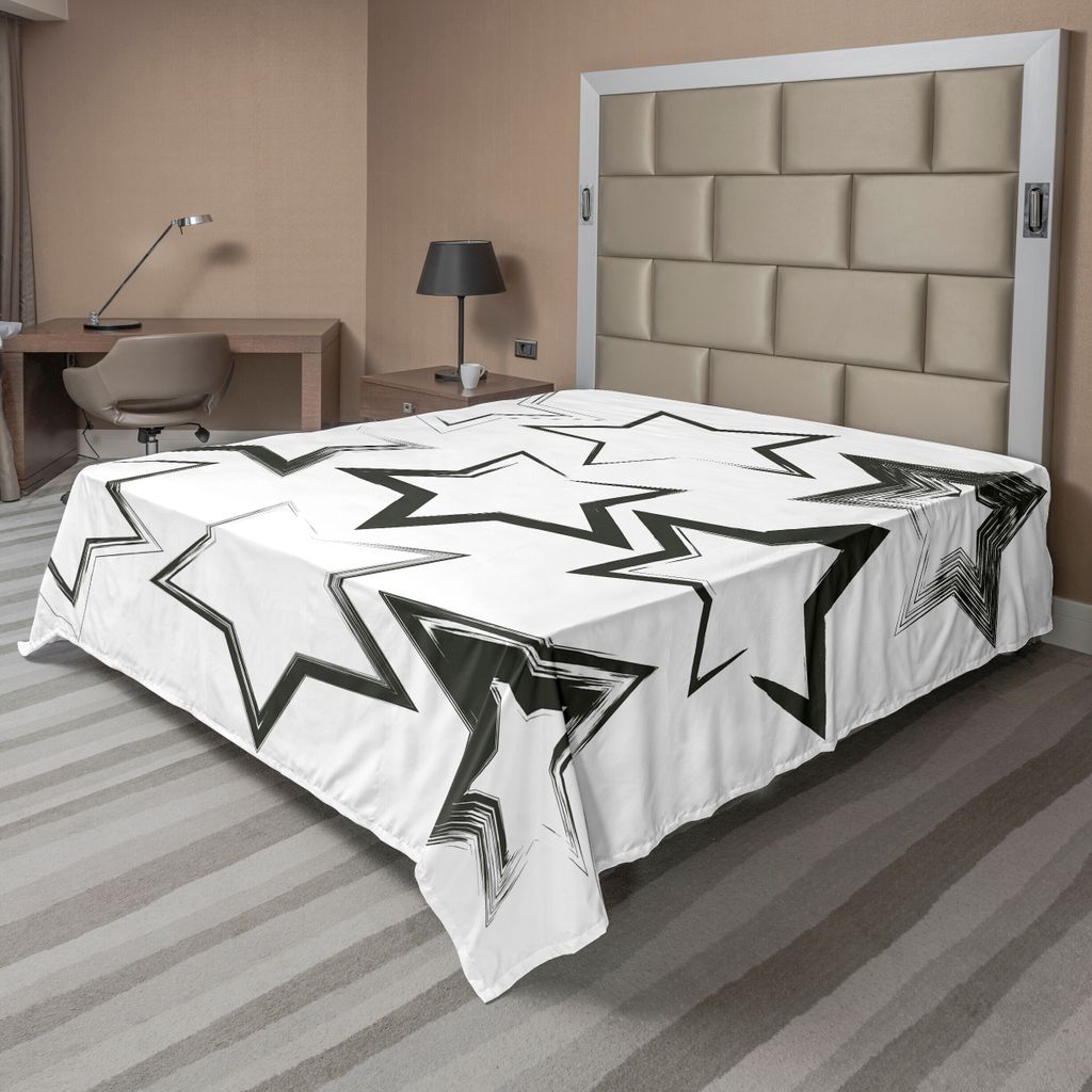 ABAKUHAUS Grunge Bettlaken, Satz Grunge Star Brush Strokes Mit Verschiedenen Grenzen Und Winkeln Artisan Druck, weiches bequemes oberes Bettlaken f...