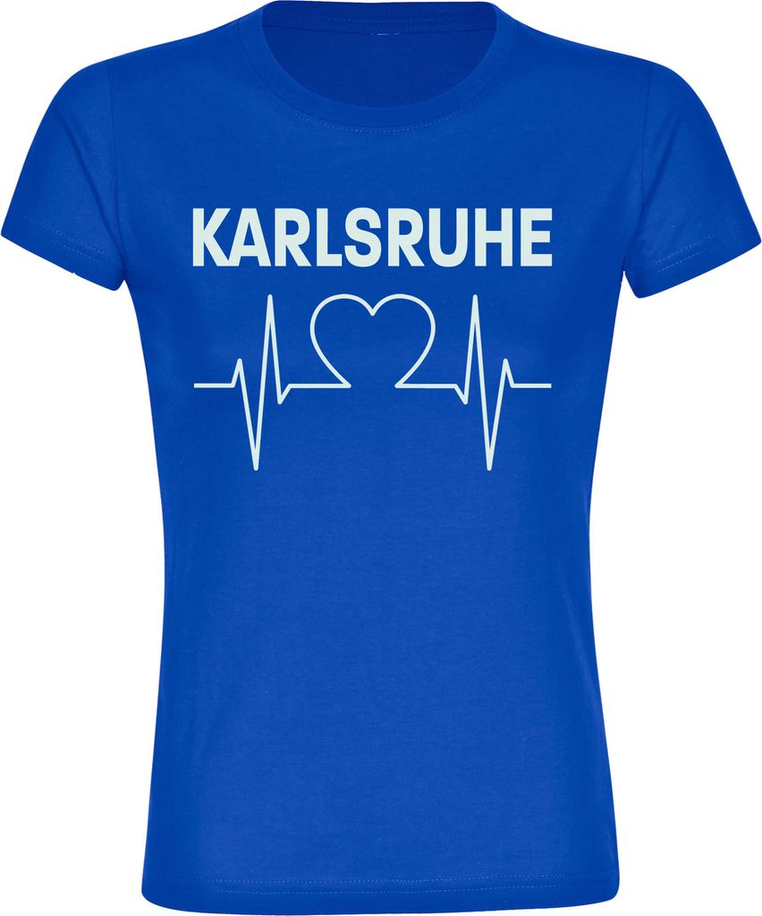 multifanshop Damen T-Shirt - Karlsruhe - Herzschlag, blau, Größe S