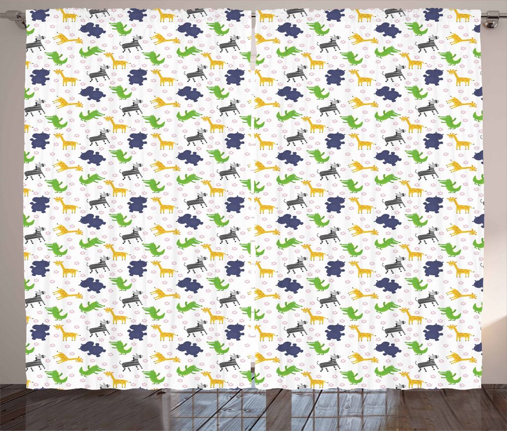 ABAKUHAUS Nilpferd Rustikaler Gardine, Fröhliche Safari-Gänseblümchen, Schlafzimmer Kräuselband Vorhang mit Schlaufen und Haken, 280 x 225 cm, ...
