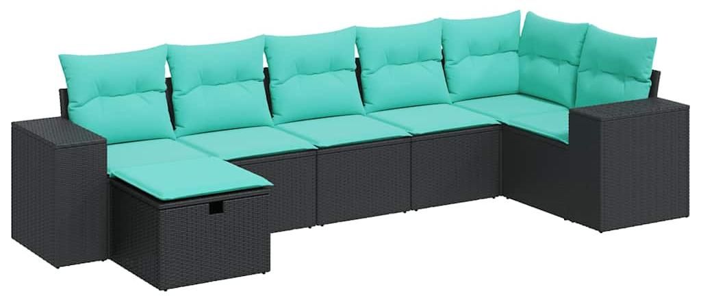 vidaXL 7-tlg. Garten-Sofagarnitur mit Kissen Schwarz Poly Rattan