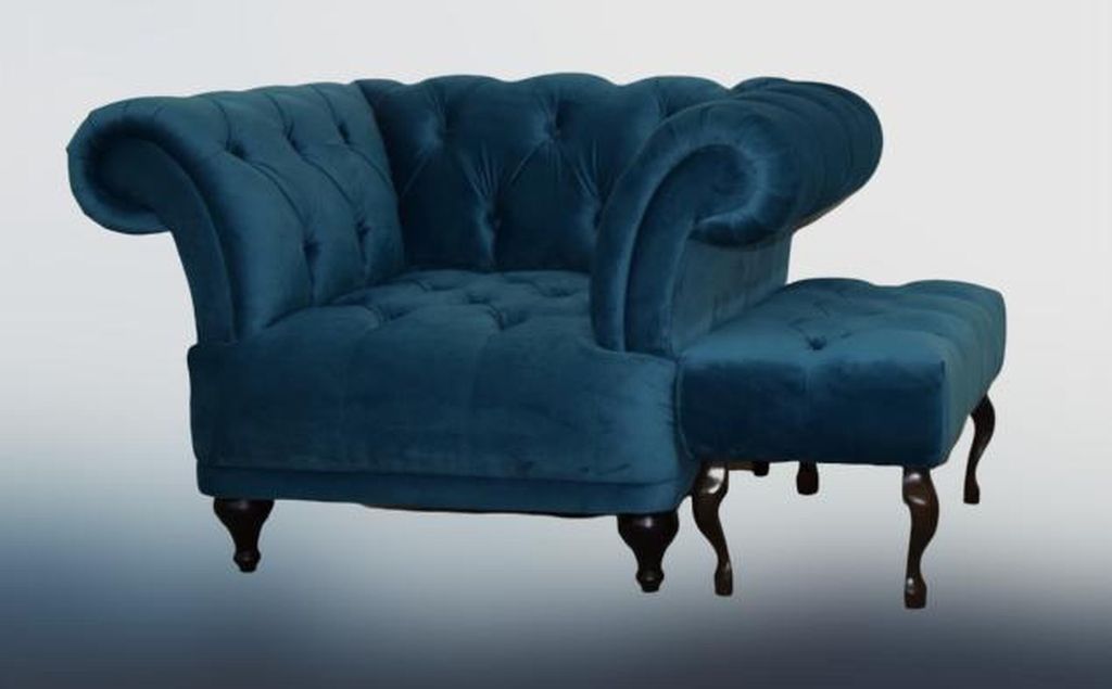 Chesterfield Sofa Polster Stoff Leder Couchen Polster Garnitur Sessel + Hocker