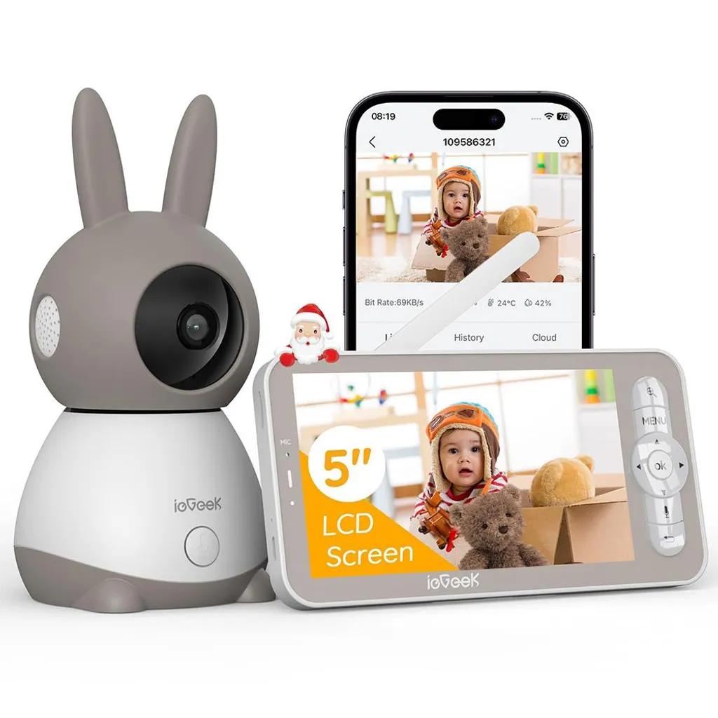 Babyphone caméra 355° sans Wi-Fi avec batterie 3000 mAh et audio de qualité