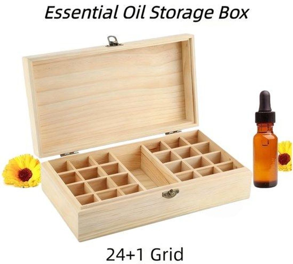 Houten Organizer - 24+1 Fach - Holz - Eiche - Abnehmbar - Für Öle, Lacke, Kosmetik, Diffusoren