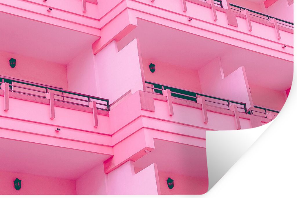 MuchoWow Wandtattoo Wandsticker Wandaufkleber Balkon - Sommer - Rosa - Architektur 30x20 cm Selbstklebend und Repositionierbar - Wierderverwendba...