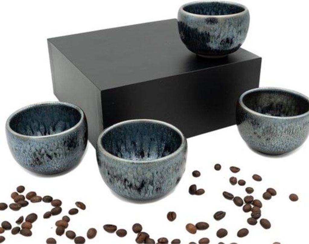 Kaffeebecher-Set, 4-teilig, 120 ml, hochwertige Steingutbecher ohne Griff, Geschenk in modernem Design, Cappuccino, Mokka, Tee, Mokken