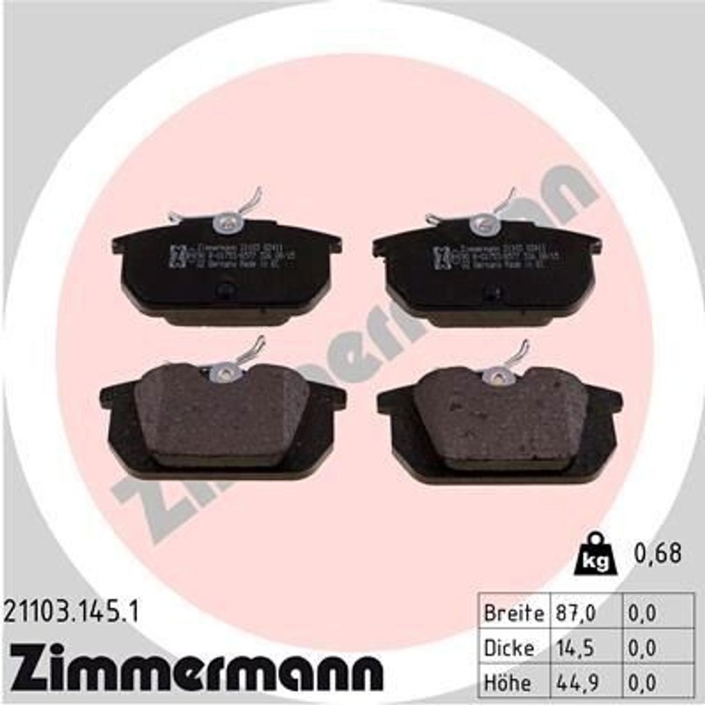 ZIMMERMANN 21103.145.1 - Bremsbeläge für 145 (930), 146 (930), 155 (167), 33 (907), GTV (916), Spider (916), Barchetta, Bravo, Coupe 175, Marea, ...