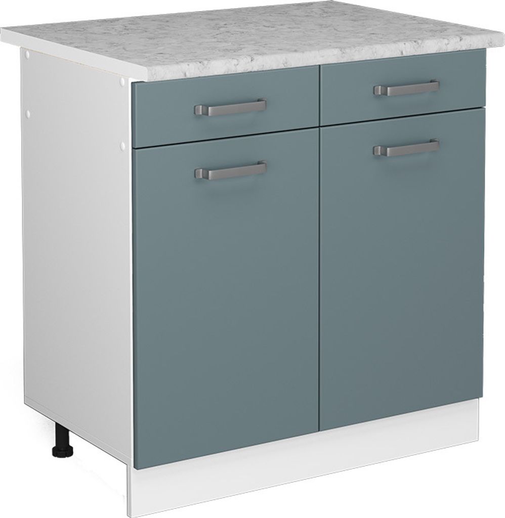 Unterschrank Vicco R-Line Blau-Grau 80 cm mit Schubladen und Türen, mit Arbeitsplatte, Model 41961