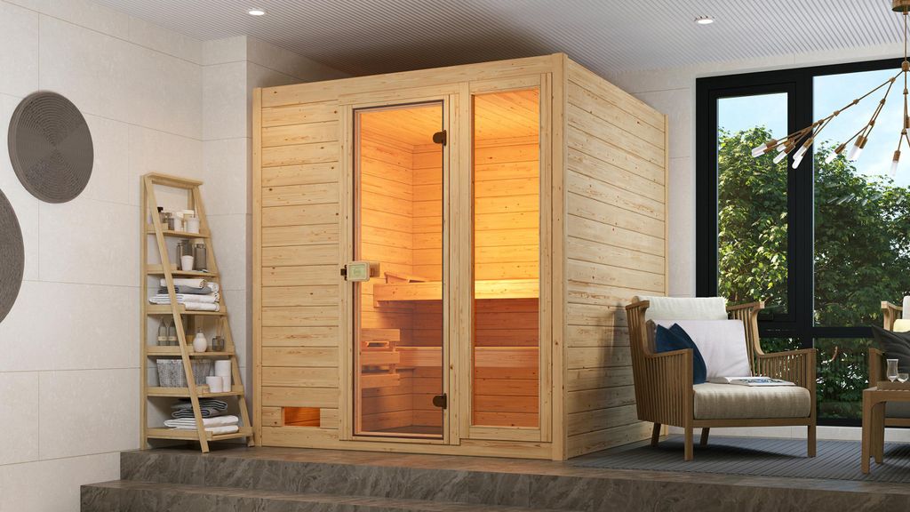 weka Massivholzsauna 38 mm VALIDA 3 GTF Sparset inkl. 9,0 kW Kompakt-Ofenset und Sauna-Leuchtenset x B x T x H x 189 x 172 x 204