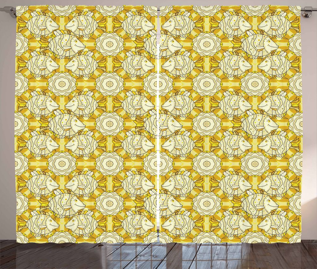 ABAKUHAUS Gelb und Weiß Rustikaler Vorhang, gestreifte Fische, Wohnzimmer Universalband Gardinen mit Schlaufen und Haken, 280 x 175 cm, Marigold B...
