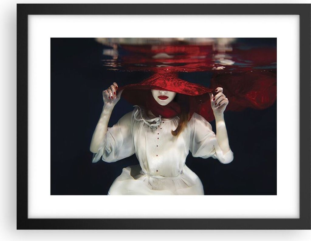 Gerahmtes Poster - Schwarzer Rahmen - Mädchen Rot Hut - 40x30 cm - Wand Bild - Wanddeko - Wandbilder - Kunstposter - Wandposter - Bilderrahmen - B...