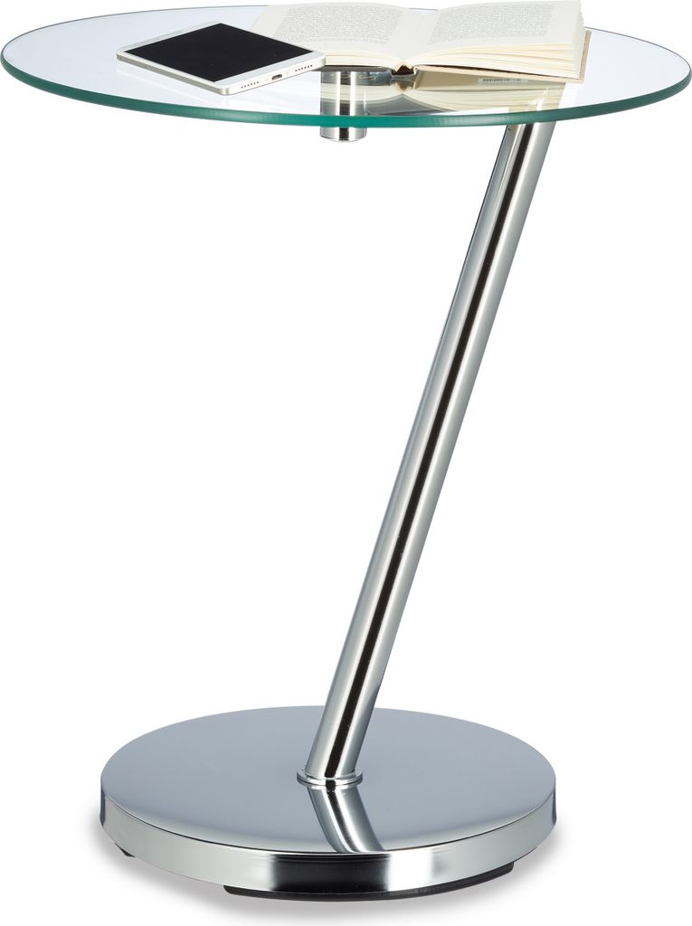 Relaxdays Kaffeetisch Glas u. Chrom, runder Beistelltisch Produktbild 