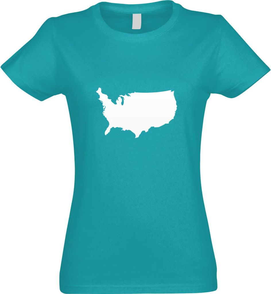 Kiwistar - T-Shirt tailliert - Damen - türkis - USA - Vereinigte Staaten Umriss - mit Motiv Bedruckt - Funshirt Design - Sport - Freizeit - Damen ...