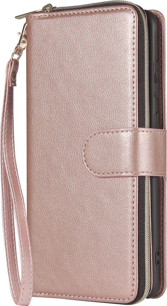 Für Samsung S10/S20/S10E/ S10 Plus Kunstleder Handyhülle Reißverschluss Tasche + Handschlaufe Rosengold
