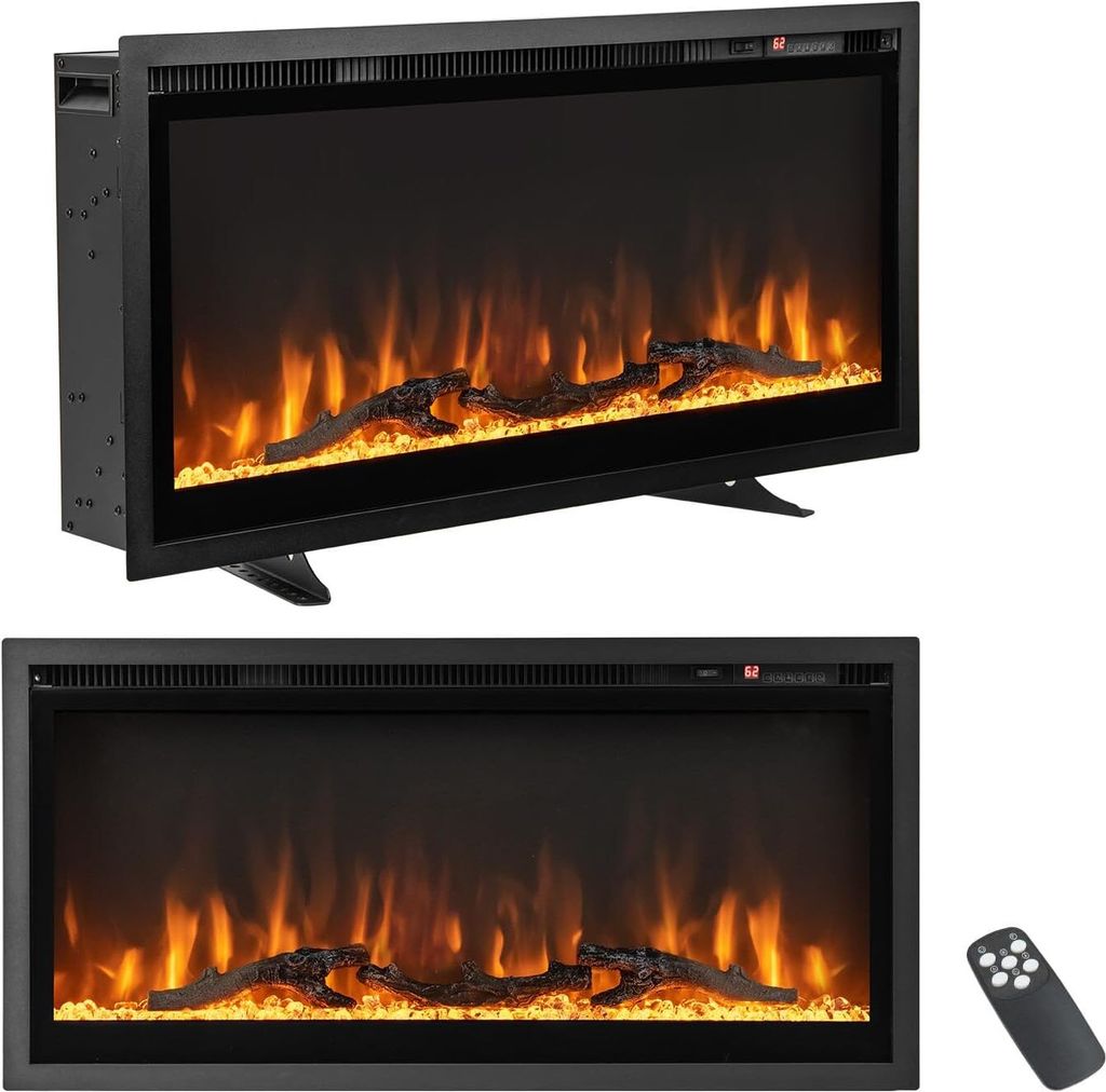 COSTWAY 36" Elektrokamin 750W/1500W, Kaminheizung mit Touchscreen & Fernbedienung & 8H Timer, Wandkamin elektrisch Flammen in 9 Farben mit 5 Hellig...