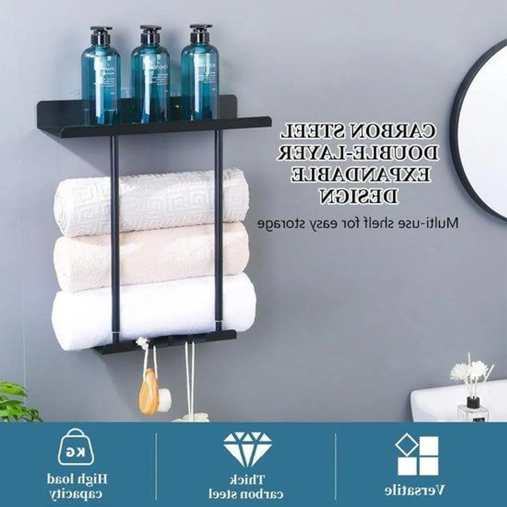 Rangement mural réglable noir mat pour organiser votre salle de bains