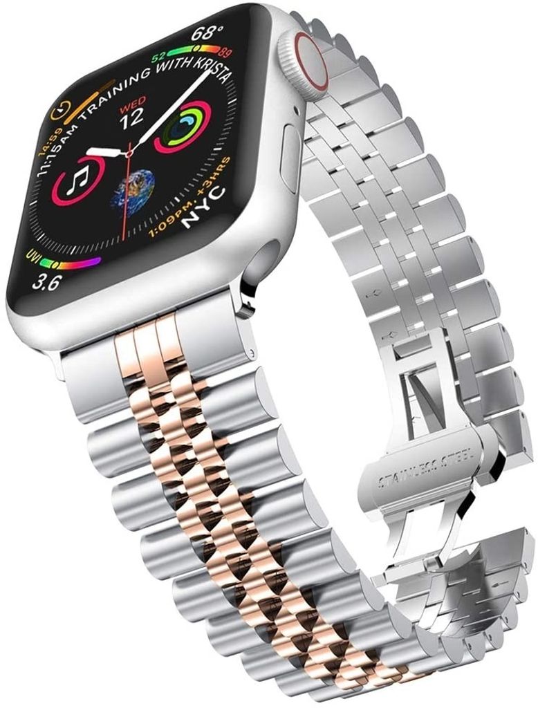 Strap-it Apple Watch 8 Jubilee Stahlband (Silber/Roségold)