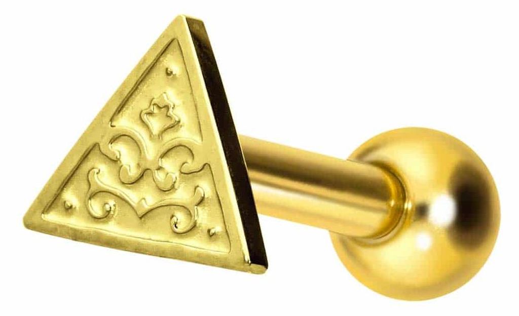 Ohrpiercing Titan Ohrpiercing mit Innengewinde DREIECK Gold Stablänge: 8mm