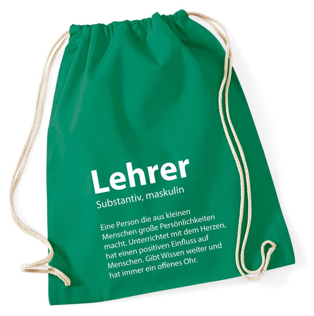 Huuraa Turnbeutel Lehrer Definition 12 Liter Kelly Green Baumwolle Rucksack Geschenkidee